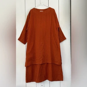 Yasuko Kurisaka Vintage Lagenlook Relaxed Maxikleid XL orange rostrot - Bild 1 von 8