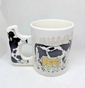 Vintage Cow Handle Coffee Mug - Holstein Cow Cup Laying Down - Picture 1 of 5