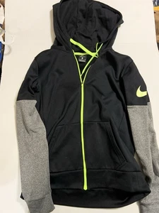 Nike Dri Fit Windbreaker Kapuzenjacke schwarz grün durchgehender Reißverschluss Gr. Small - Bild 1 von 5