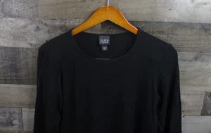 Camisa Eileen Fisher Mujer Mediana Negra 100% Seda Manga Larga Cuello Redondo Tejida - Imagen 1 de 11