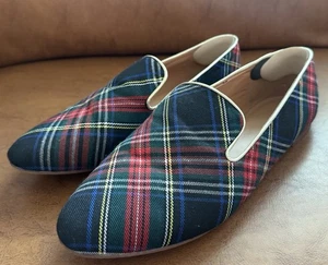 J.Crew Factory karierte rauchende Damen-Halbschuhe rot grün Schottenmuster Ballerinas Größe 10 - Bild 1 von 5