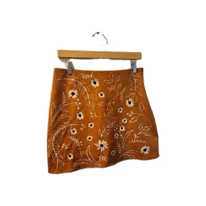 Linda Mini Falda Línea A Bordada Flor Gamuza Imitación Marrón Altard State Talla Med - Imagen 1 de 8