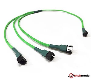 Shakmods 3 pin Fan to 3 ways Y Splitter 60cm Green Sleeved Extension Cable PSU - Picture 1 of 3