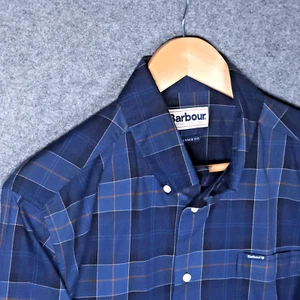 Barbour Shirt Mens Medium Blue Plaid Long Sleeve Tailored Fit Brushed Cotton - Picture 1 of 10
