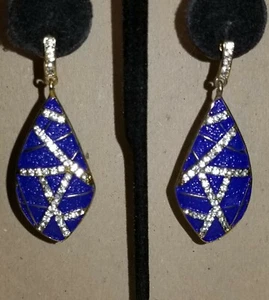 Dazzling Blue Enamel & Crystal Vintage Earrings. - Picture 1 of 7