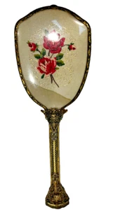Vintage Hairbrush Made in England Ornate Rose Back Floral Vanity Boudoir Brush - Picture 1 of 12