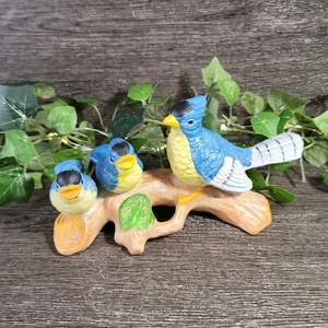 Vintage Porcelain Trio of Blue Jay's. Mama Bird with her Babies. - Picture 1 of 8