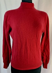 Womens Pullover Mock Neck Sweater Small Brick Red Knit 100% Cashmere Wool Jumper - Picture 1 of 7