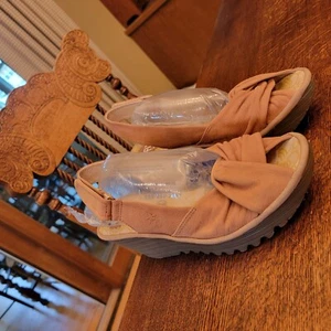 FLY LONDON DUSTY PINK/Taupe Leather Yakin YATA Slingback Wedge Sandals 40 9/9.5 - Picture 1 of 10