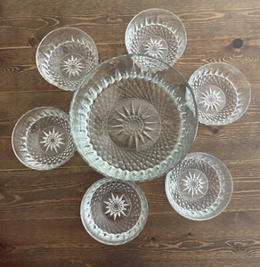 Diamant Arcoroc France 7pc Tempered Glass Fruit Salad Bowl Serving Set MCM Retro - Picture 1 of 4
