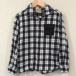 Brooklyn Boys Sz 5 Shirt Black Plaid Button Up Flannel 100% Cotton Preppy Cozy - Picture 1 of 9