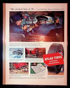 1950s Atlas Tires Policemen Speed Check Scene Art Vintage Print Ad - Picture 1 of 1
