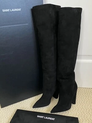 NIB Saint Laurent Niki Black Suede Pointed Knee High Runway Boots 36.5 6.5 $1995 - Image 1 of 4