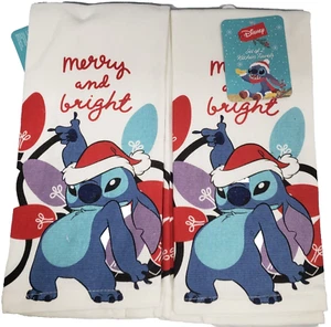 Set of 2 Same Cotton Towels (16"x26") LILO & STICH, MERRY & BRIGHT CHRISTMAS, BB - Picture 1 of 15