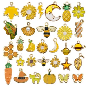 30Pcs Yellow Bee Flower Charms Enamel DIY Jewelry Making For Necklace Earrings - Picture 1 of 4