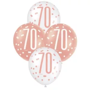 Rose Gold White 70th Birthday Latex Balloons 30cm (12") 6pk Party Supplies - Picture 1 of 2