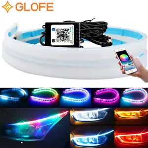 2X 60CM APP RGB Slim Sequential Flexible LED DRL Turn Signal Strip For Headlight - Picture 1 of 7