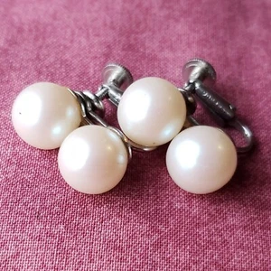 Pendientes Vintage Marca Laguna Numerados Doble Perla Clip Tornillo Trasero E1 - Imagen 1 de 18