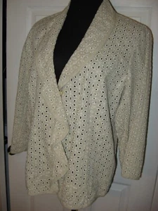 Chicos Additions, Beige Eyelet Jacket,Liinen, Button Close, 3/4 Slv 3, XL - Picture 1 of 11