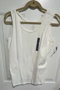 NWT Land’s End Women's Size Medium Petite 10-12 Cotton Knit Tank Top White - Picture 1 of 4