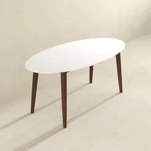 Mid-Century Modern Solid Wood Oval Dining Table, White Top, Compact - Picture 1 of 6