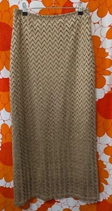 Vintage L 10-12 90s Y2K Maxi Skirt Tightrope Stretch Gold Chevron Pattern Lace - Picture 1 of 13