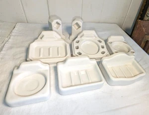 7 Pieces Vtg White Porcelain Toothbrush Soap Wall Mount Towel Bar - Picture 1 of 5