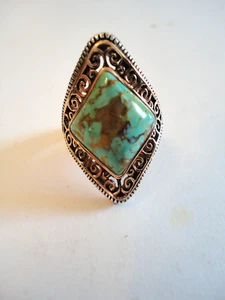 BARSE 925 Silver Copper Turquoise Rhombus Shape Ring SZ 6.5 - Picture 1 of 8