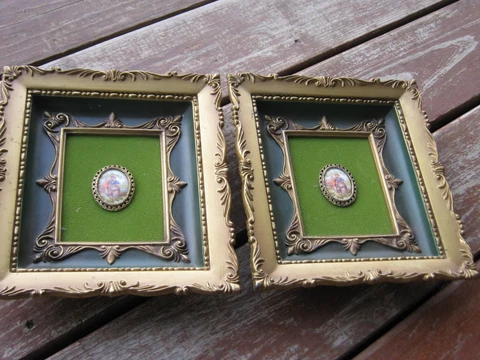 Pair USA Vintage Signed Fragonard Limoges Porcelain Wall Frame Victorian Style Cover