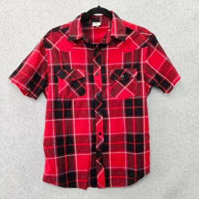 Hang Ten Short Sleeve Western Button Down Men's Small Red Black Plaid - Image 1 of 3