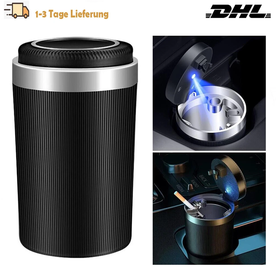Autoaschenbecher Aschenbecher mit Deckel LED Beleuchtung Getränkehalter Auto KFZ