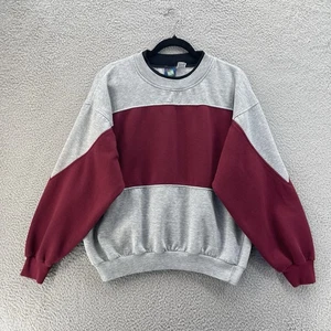 Vintage First Run American Sweatshirt Herren Large Grau Rot Colorblock Pullover 90s - Bild 1 von 14