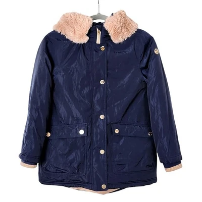 Michael Kors Winter Parka Jacket Youth Girls 10/12 Navy Blue Faux Fur Hood - Image 1 of 4