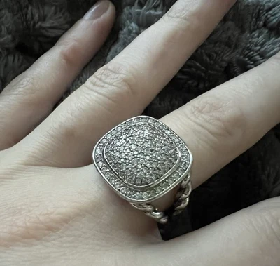 Size 8 David Yurman Sterling Silver 14mm Albion Ring Pave Diamond Cocktail Ring - Image 1 of 4