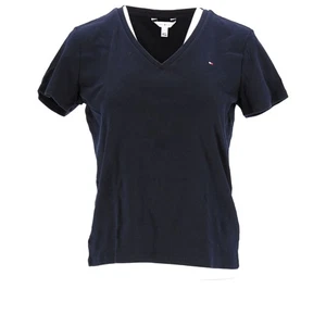 Tommy Hilfiger Womens Short Sleeve Blue Cotton V Neck Slim Fit T Shirt L - Picture 1 of 11