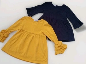 Set of 2 Adorable Sweetness Girls 3/4 Ruffle Sleeve Shirts Sz 7/8 Yellow ~ Navy - Picture 1 of 18
