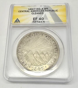 1847 NG A 8 Reales Central American Republic Silver Coin ANACS EF 40 - Picture 1 of 3