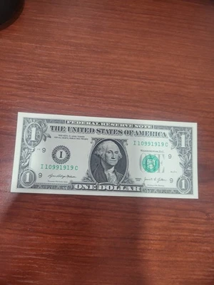 2021- $1. DOLLAR NOTE FANCY NUMBER I10991919C - Image 1 of 4