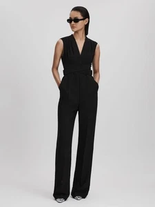 REISS Riyo Fitted Belt Strap Jumpsuit/Playsuit in Black UK Size 8 - Picture 1 of 6