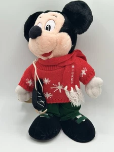 Disney Store Topolino Peluche Natale Maglione Rosso Sciarpa Bambola Vacanze con Etichetta - Foto 1 di 4
