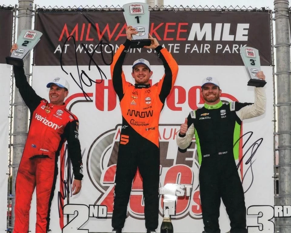 Foto 8x10 firmada por Pato O'Ward Conor Daly Will Power 2024 Milwaukee Mile Indycar Foto 1 de 1