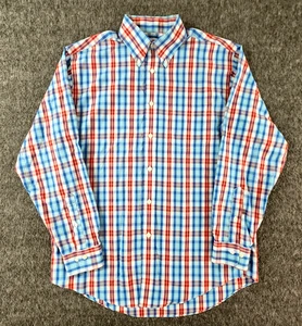 Brooks Brothers 346 Shirt Mens Medium Plaid Red White Blue Button Preppy Work - Picture 1 of 18