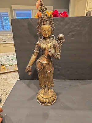Sino-Tibetan Gilt Bronze Figure  22,3/8"  Tara ca. 20th c. Sell As Is See Pictur - Image 1 of 4
