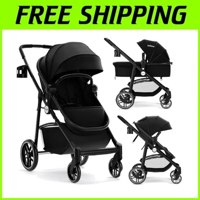 Luxury Foldable Baby Stroller with 360-Degree Wheels & Detachable Bassinet - Image 1 of 4