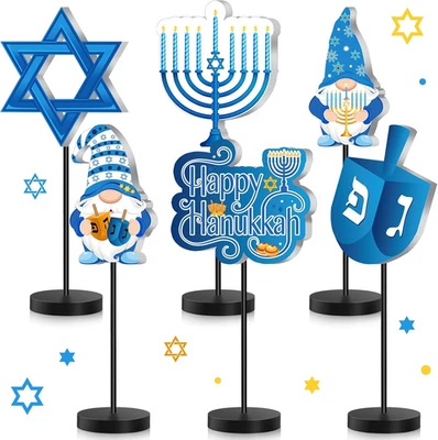 6 Piezas Hanukkah Decoraciones de Mesa Decoración Feliz Hanukkah Madera Mesa Signo Janucá  Foto 1 de 4