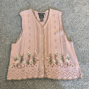 Maglione Gilet Vintage Collezione Edera Arancione Ramie Cotone Ricamato a Mano Donna XL - Foto 1 di 8