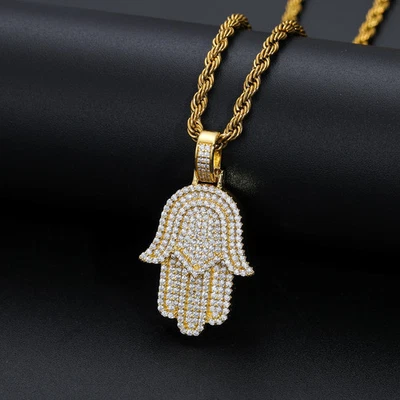 Colgante de plata 925 con cadena de cuerda libre de 24"" Hamsa de 2,5 quilates de moissanita real de 1,5"" Foto 1 de 4