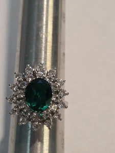 Vintage .925 Sterlingsilber Smaragd & Diamant (beide CZ) Ring Gr. 8 - 5,3 g - Bild 1 von 8