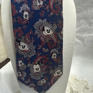 Disney Mickey Mouse Paisley Necktie Vintage Collectible Navy Blue 100% Silk Tie - Picture 1 of 14