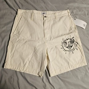 Obey Shorts Mens 36 Delta Carpenter Beige Cream Logo Sun Skate Baggy Y2k NWT - Picture 1 of 6